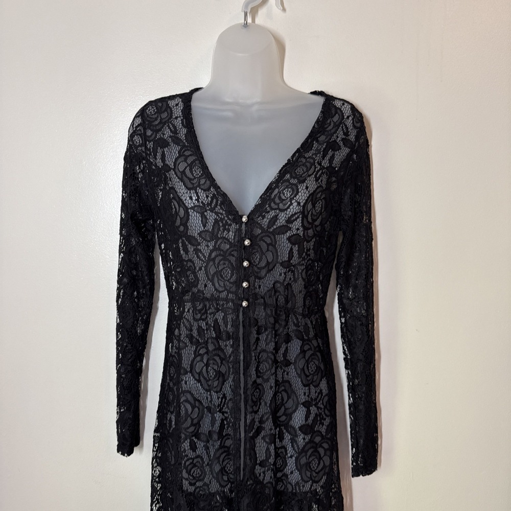 Vintage Sheer Lace Kimono Size M Whimsigoth Fairy Grunge Black‎ Button Edgy Goth
